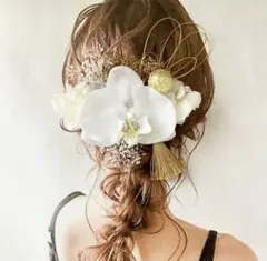 胡蝶蘭髪飾り ドライフラワーヘッド 和玉 水引き 成人式 振袖 結婚式 卒業袴