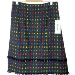 新品SurLaciel ウールカラフルスクエア柄スカートダークグレーL日本製