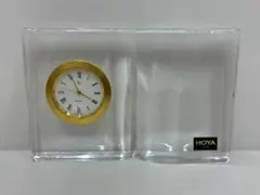 ❥道7938 HOYA クリスタルガラス 置き時計 ブック型 クォーツ 置時計