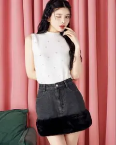 Darich ポイントファーデニムミニスカート BLK S