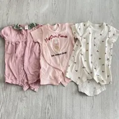 女の子ロンパース３枚セット　ピンク　いちご　うさぎ　さくらんぼ　ピンク