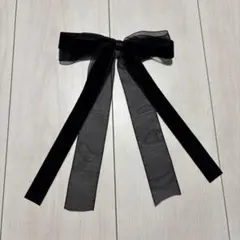 リボン　ヘアアクセサリー　バレッタ　黒　ブラック　ベロア　シアー