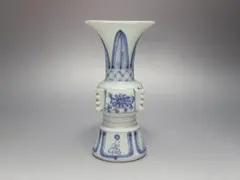 染付 花葉紋 花瓶 元明時代 高さ約16.3cm - メルカリ