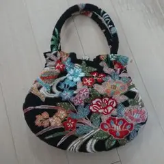 【美品】花柄 総ビーズ刺繍 べっ甲フレーム がま口 ハンドバッグ パーティ 美品】ビーズ総刺繍/花柄模様/がま口 口枠式/和装バッグ ハンドバッグ