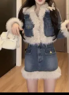 【GRL】ショート丈ジャケット×ミニスカートファーデニムセットアップ