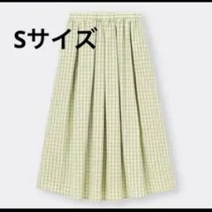 GU グリーン ギンガムチェック フレアスカート S ロングスカートのサムネイル