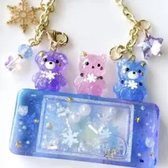 いぬ☆ねこ☆くまのゲーム機シェイカーバッグチャーム　冬　雪　夜空　オイルあり