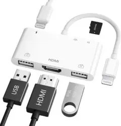 Lightn-ing HDMI+USB*2+SD/TF 変換アダプタ IOS対応