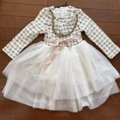 最終値下げ⚠️110cm★千鳥柄ドレス　チュールスカート