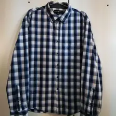 ビバリーヒルズポロクラブ チェック BDシャツ XL 紺 白 良品 ゆるだぼ 綿