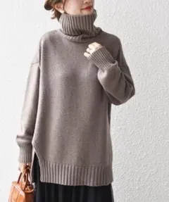 SHIPS サイド スリット タートル プルオーバー ブラウン系