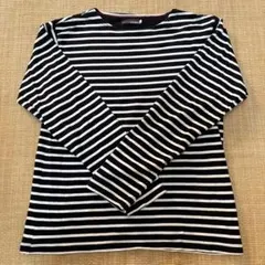 ボートネックボーダーカットソー　濃紺にオフホワイト　L美品　７日迄の限定値下げ