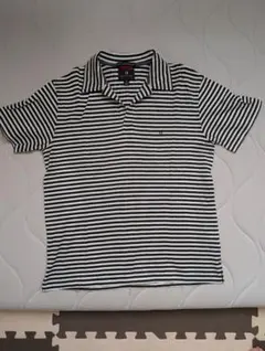 HILFIGER 半袖ポロシャツ S 黒白ストライプ
