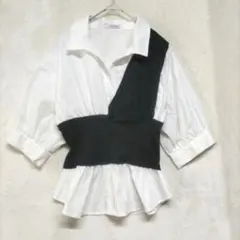 ルナシオン　 ビスチェ ドッキング シャツ ブラウス　 M 　白 黒のサムネイル