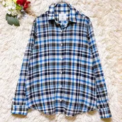 美品【イネド】(11 L)チェックシャツ ブルー ネイビー コットン 長袖のサムネイル