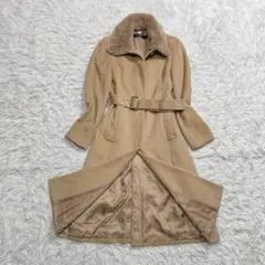 イネド　カシミヤ　アンゴラ　ロングコート　ベルト　フォックスファー　ベージュ　M