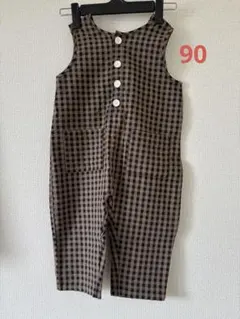 しまむら chocoチェック柄 サロペット90サイズ