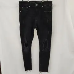 ​【美品】Bershka ベルシュカ ダメージスキニーデニム ブラック M相当
