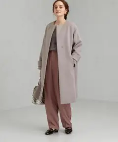 green label relaxing スリットノーカラーコート グレー 系のサムネイル