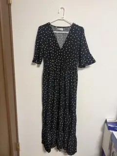ユニクロ コントワーデコトニエ ドット ロング ワンピース M 黒 - メルカリ