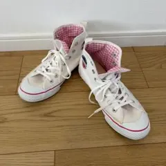 CONVERSE ハイカットスニーカー ホワイト　ピンク　チェック