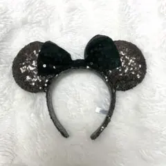 ミニー カチューシャ 黒　茶色 スパンコール　ブラウン