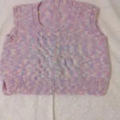 手編みベスト⭐パステルカラー ケーブル編み ニットベスト