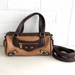 2way ショルダーバッグ レザー風　ブラウン ベージュ ミニボストン
