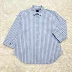 未使用級✨ ラルフローレン ポニー刺繍 シャツ 五分袖 長袖 ストライプ ブルー