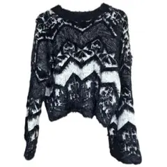 ジャガードシャギー幾何柄ショートニットプルオーバー　美品