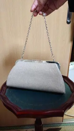 ビーズバッグベージュパーティバッグ結婚式謝恩会チェーンバッグ着物