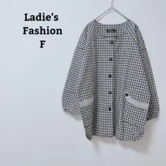 レディースファッション　エプロン　割烹着　チェック　ボタン　綿100%　F
