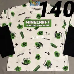 新品タグ付★マインクラフト　長袖Tシャツ　袖切替　重ね着風　ホワイト　140