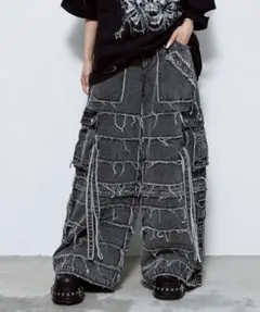 【完売品】『REFLEM/レフレム』2WAY切替ワイドデニムカーゴパンツ　グレー