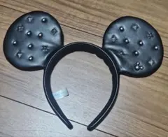 スタッズ ブラック　レザー　ミッキーマウス耳カチューシャ