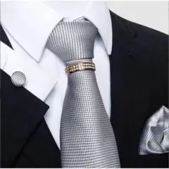 ネクタイ　ポケットチーフ　カフスボタン　リング　4点 セット　結婚式　イベント