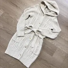 UNIQLO ベージュ ケーブルニットフード付きロングカーディガン L