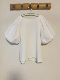 美品 エムプルミエ・クチュール パフスリーブブラウス 白 サイズ36 