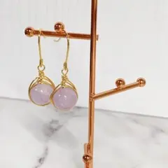 P-25ラベンダーアメジストピアス　サージカルステンレスフック　ワイヤーラップ