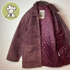 レザージャケット　豚革　キルティング　スウェード　古着　ヴィンテージ　くすみ紫系