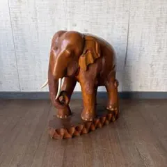 【アンティーク】木彫りの象 ゾウ 大型 彫刻 工芸品 民芸品 オブジェ 置物