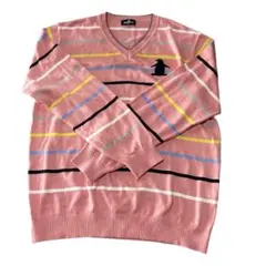 【美品】マンシングウェア ニットセーター ボーダー柄 ピンク系