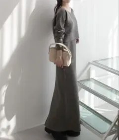 神戸レタス nanamiさんリブニットセットアップワンピース グレー PMサイズ