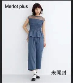 メルロープリュス　デコルテレースブラウスセットアップ　ブルーグレーのサムネイル