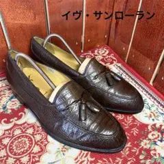 イヴ・サンローラン　クロコ型押し　タッセルローファー　ブラウン　25EE