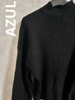AZUL 黒 リブ編み ハイネック ニット　S