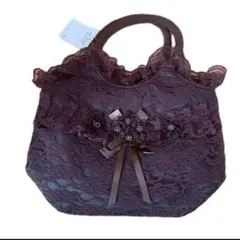ダークブラウン レース トートミニバッグ　値下げ