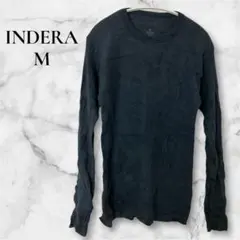 値引き◎ INDERA【M】ブラック 長袖 Tシャツ ワッフル ロング丈 メンズ