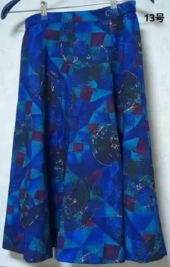 フレアスカート　ロングスカート　ブルー系　13号　　L