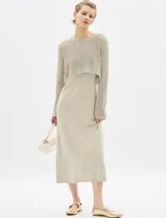 2ピースニットキャミソールワンピース ベージュ Lサイズ